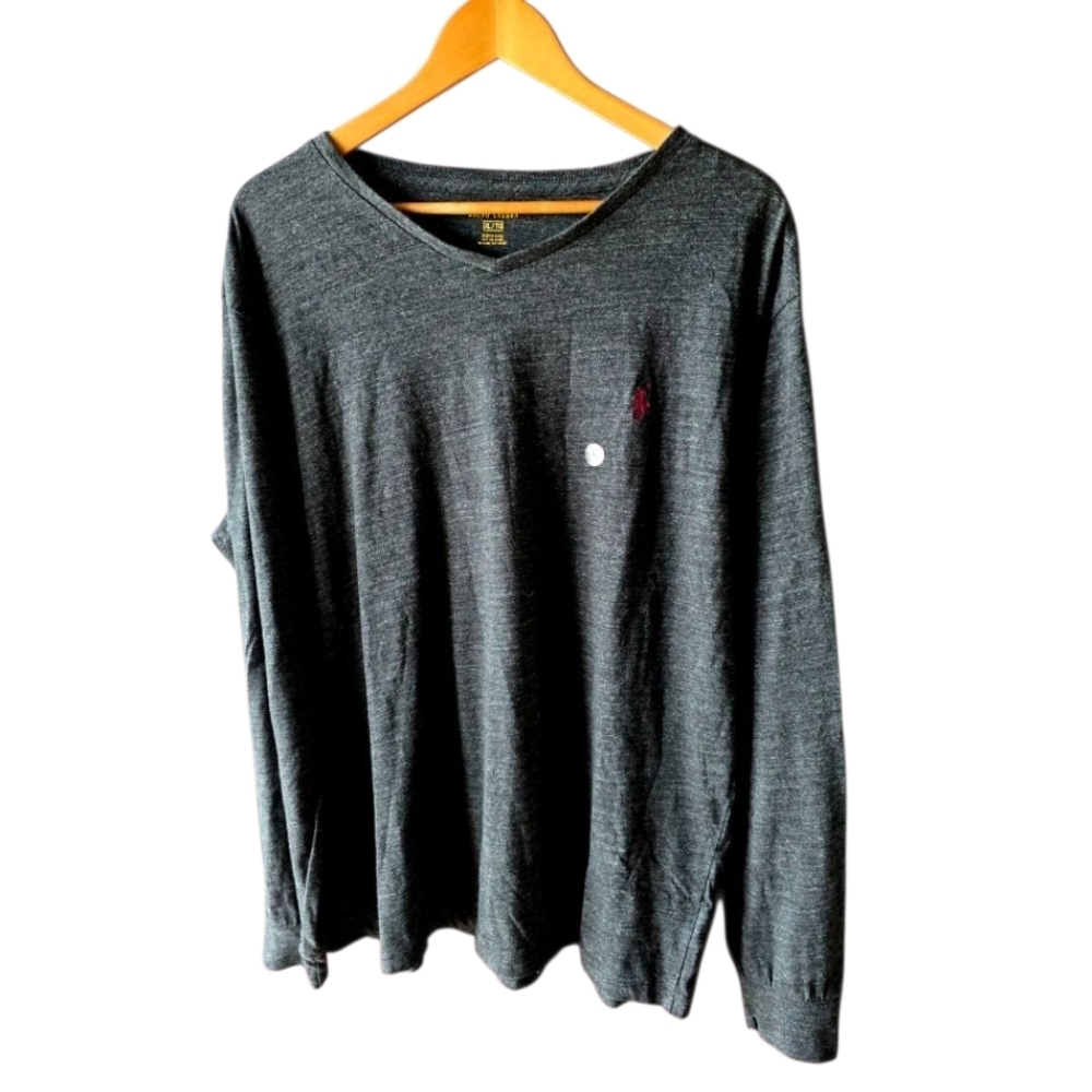 Polo Ralph Laren Charcoal Gray Long Sleeve V Neck Mens Shirt Size XL New